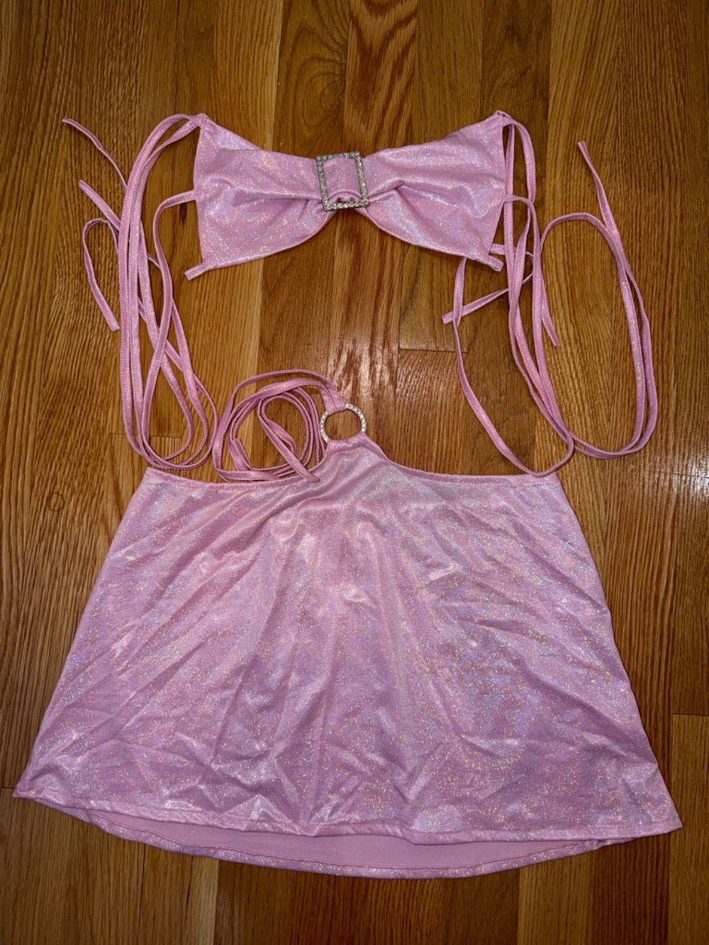 Sparkly Pink Two-Piece Halter Top Set